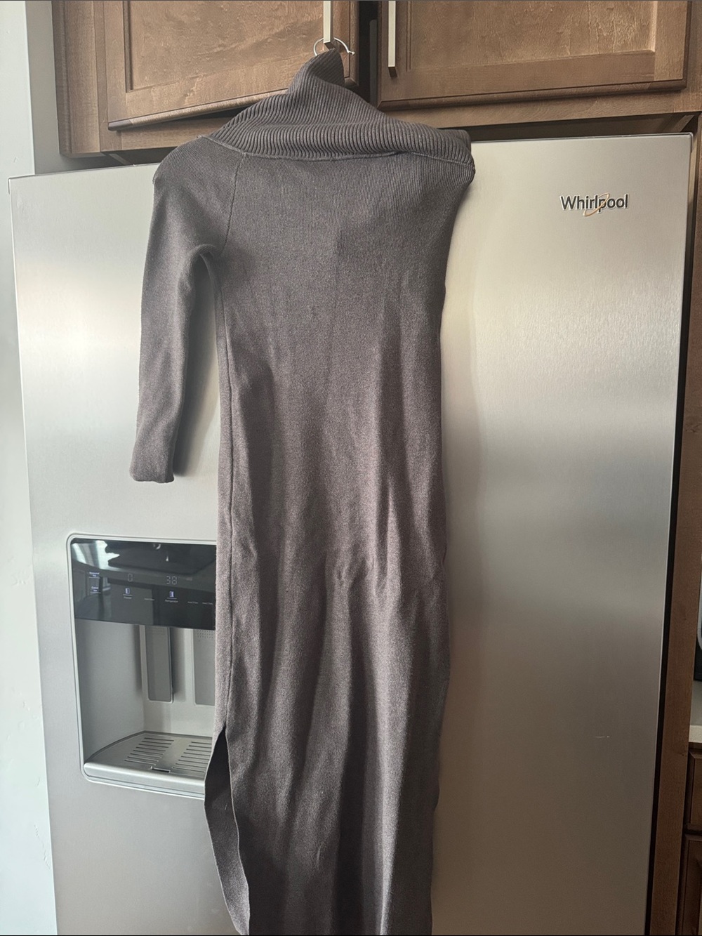 Women's Long Gray Ribbed Maxi Dress with Cowl Neck